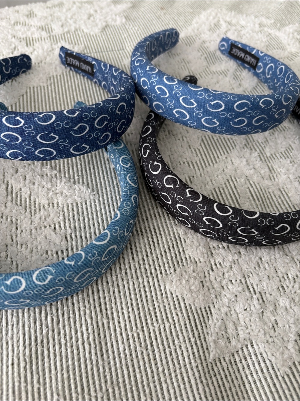 Set of Logo-Print Padded Headbands in Black and Blue Shades